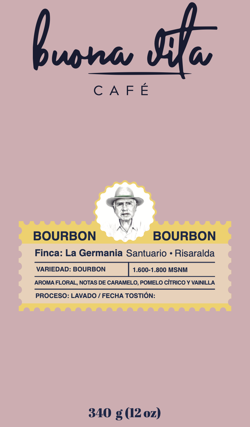 Etiqueta Bourbon Rosado Buona Vita Café - café colombiano de especialidad variedad Bourbon
