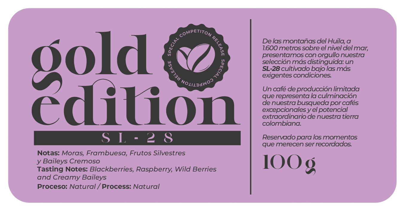 Empaque Edición Especial SL-28 Buona Vita Café, producción limitada Colombia 250g