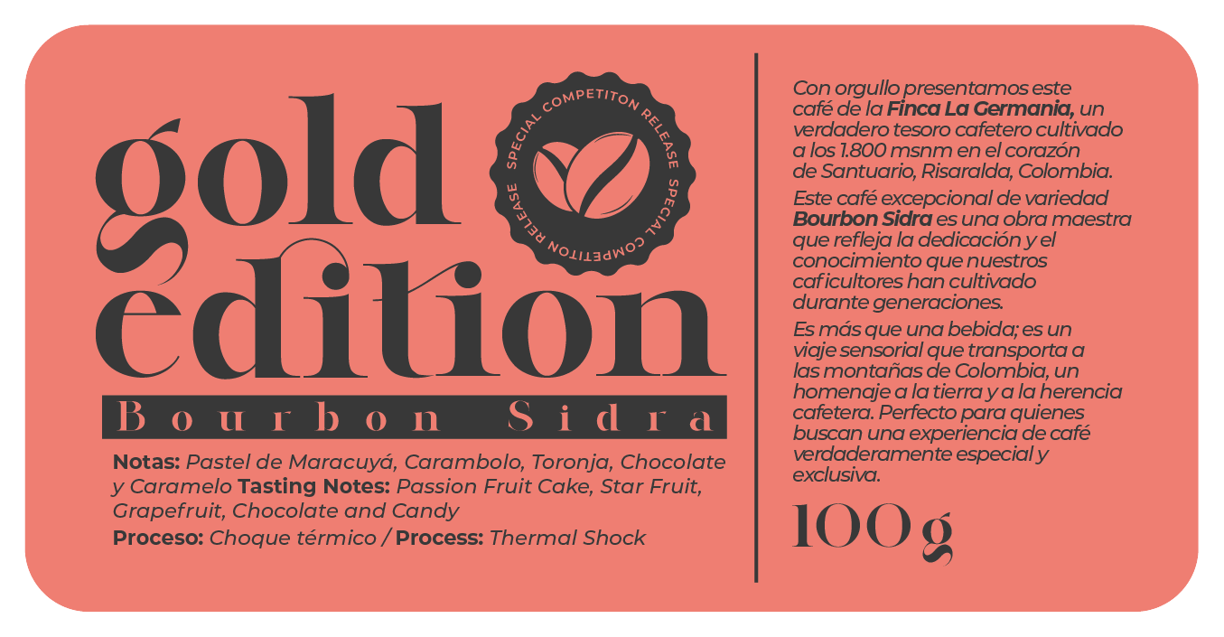 Empaque Edición Especial Bourbon Sidra Buona Vita Café, producción limitada Colombia 250g