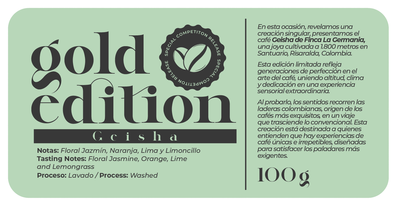Empaque Edición Especial Geisha Buona Vita Café, producción limitada Colombia 250g